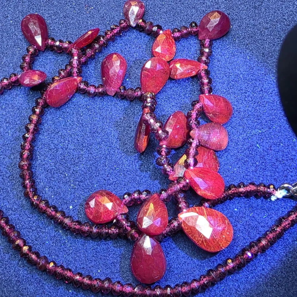 Ruby Red Faceted Teardrop Statement Necklace 16